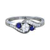 0.75 Carat (ctw) 14k White Gold Round Blue Sapphire And White Diamond Ladies Swirl Engagement 3 Stone Bridal Ring 3/4 CT