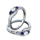 0.75 Carat (ctw) 14k White Gold Round Blue Sapphire And White Diamond Ladies Swirl Engagement 3 Stone Bridal Ring 3/4 CT