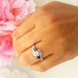 1.00 Carat (ctw) 14k White Gold Round Blue Sapphire And White Diamond Ladies Swirl Engagement 3 Stone Bridal Ring 1 CT