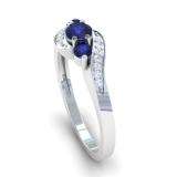 1.00 Carat (ctw) 10k White Gold Round Blue Sapphire And White Diamond Ladies Swirl Engagement 3 Stone Bridal Ring 1 CT