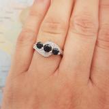 1.00 Carat (ctw) 10k White Gold Round Blue Sapphire And White Diamond Ladies Swirl Engagement 3 Stone Bridal Ring 1 CT