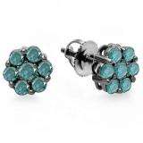 0.40 Carat (ctw) Black Plated 10K White Gold Round Cut Blue Diamond Ladies Cluster Flower Stud Earrings