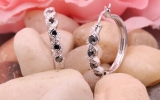 0.86 Carat (ctw) Sterling Silver Black and White Round Diamond Ladies Hoop Earrings