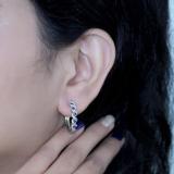 0.86 Carat (ctw) Sterling Silver Blue and White Round Diamond Ladies Hoop Earrings