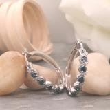 0.86 Carat (ctw) Sterling Silver Blue and White Round Diamond Ladies Hoop Earrings