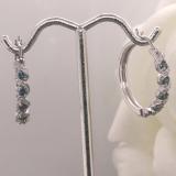 0.86 Carat (ctw) Sterling Silver Blue and White Round Diamond Ladies Hoop Earrings