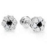 0.40 Carat (ctw) 14K White Gold Round Cut White & Black Diamond Ladies Cluster Flower Stud Earrings