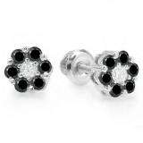 0.40 Carat (ctw) 10K White Gold Round Cut White & Black Diamond Ladies Cluster Flower Stud Earrings
