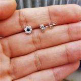 0.40 Carat (ctw) 14K White Gold Round Cut White Diamond & Blue Sapphire Ladies Cluster Flower Stud Earrings