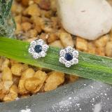 0.40 Carat (ctw) 14K White Gold Round Cut White Diamond & Blue Sapphire Ladies Cluster Flower Stud Earrings
