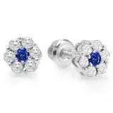0.40 Carat (ctw) 10K White Gold Round Cut White Diamond & Blue Sapphire Ladies Cluster Flower Stud Earrings