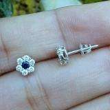 0.40 Carat (ctw) 10K White Gold Round Cut White Diamond & Blue Sapphire Ladies Cluster Flower Stud Earrings