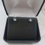 0.40 Carat (ctw) 10K White Gold Round Cut White Diamond & Blue Sapphire Ladies Cluster Flower Stud Earrings