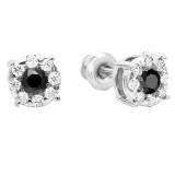 0.33 Carat (ctw) 14K White Gold Round Cut Black & White Diamond Round Shape Cluster Earrings 1/3 CT Look of 1 CT