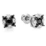 0.33 Carat (ctw) 14K White Gold Round Cut Black & White Diamond Round Shape Cluster Earrings 1/3 CT Look of 1 CT