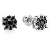 0.33 Carat (ctw) 14K White Gold Round Cut Black Diamond Round Shape Cluster Earrings 1/3 CT Look of 1 CT