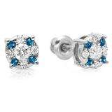 0.33 Carat (ctw) 14K White Gold Round Cut Blue & White Diamond Round Shape Cluster Earrings 1/3 CT Look of 1 CT