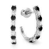 0.50 Carat (ctw) 10K White Gold Round Black & White Diamonds Ladies Fancy J Shaped Hoop Earrings 1/2 CT