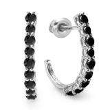 0.50 Carat (ctw) 10K White Gold Round Black Diamonds Ladies Fancy J Shaped Hoop Earrings 1/2 CT