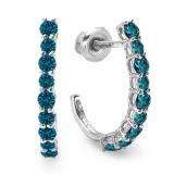 0.50 Carat (ctw) 10K White Gold Round Blue Diamonds Ladies Fancy J Shaped Hoop Earrings 1/2 CT