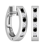 0.36 Carat (ctw) 14k White Gold Round Black & White Diamond Ladies Huggie Hoop Earrings 1/3 CT
