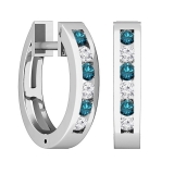 0.36 Carat (ctw) 14k White Gold Round Blue & White Diamond Ladies Huggie Hoop Earrings 1/3 CT