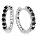 0.33 Carat (ctw) 18k White Gold Round Black Diamond Ladies Huggies Hoop Earrings 1/3 CT