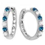 0.33 Carat (ctw) 10k White Gold Round Blue & White Diamond Ladies Huggies Hoop Earrings 1/3 CT