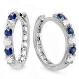 0.33 Carat (ctw) 14k White Gold Round Blue Sapphire & White Diamond Ladies Huggies Hoop Earrings 1/3 CT
