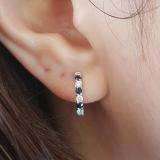 0.33 Carat (ctw) 14k White Gold Round Blue Sapphire & White Diamond Ladies Huggies Hoop Earrings 1/3 CT