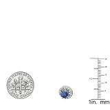 1.10 Carat (ctw) 10k White Gold Round Blue Sapphire & White Diamond Ladies Halo Stud Earrings With Removable Jackets 1 1/10 CT