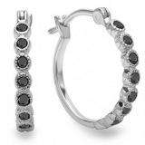 0.25 Carat (ctw) 10K White Gold Round Black Diamond Ladies Fine Dainty Hoop Earrings 1/4 CT