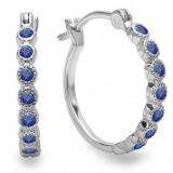 0.25 Carat (ctw) 10K White Gold Round Blue Sapphire Ladies Fine Dainty Hoop Earrings 1/4 CT