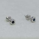 0.15 Carat (ctw) 18K White Gold Round Cut Blue Sapphire Bezel Stud Earrings