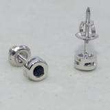 0.15 Carat (ctw) 18K White Gold Round Cut Blue Sapphire Bezel Stud Earrings