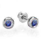 0.15 Carat (ctw) 18K White Gold Round Cut Blue Sapphire Bezel Stud Earrings