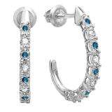 0.25 Carat (ctw) Sterling Silver Round Blue & White Diamond Ladies Hoop Earrings 1/4 CT