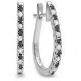 0.25 Carat (ctw) 14K White Gold Round Black & White Diamond Ladies Hoop Earrings 1/4 CT