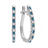 0.25 Carat (ctw) 10K White Gold Round Blue & White Diamond Ladies Hoop Earrings 1/4 CT