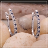 0.25 Carat (ctw) 14K White Gold Round Blue Sapphire & White Diamond Ladies Hoop Earrings 1/4 CT