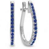 0.25 Carat (ctw) 14K White Gold Round Blue Sapphire Ladies Hoop Earrings 1/4 CT