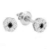 0.20 Carat (ctw) 10k White Gold Round Black & White Diamond Ladies Cluster Flower Earrings 1/5 CT