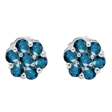 0.20 Carat (ctw) 14k White Gold Round Blue Diamond Ladies Cluster Flower Earrings 1/5 CT