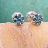 0.20 Carat (ctw) 14k White Gold Round Blue Diamond Ladies Cluster Flower Earrings 1/5 CT