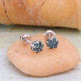 0.20 Carat (ctw) 14k White Gold Round Blue Diamond Ladies Cluster Flower Earrings 1/5 CT