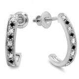 0.20 Carat (ctw) 10K White Gold Round White And Black Diamond Ladies Hoop Earrings