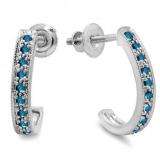 0.20 Carat (ctw) 10K White Gold Round Blue Diamond Ladies Hoop Earrings