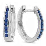 0.20 Carat (ctw) 10K White Gold Round Blue Sapphire Ladies Hoop Earrings 1/5 CT