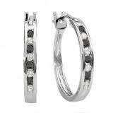 0.20 Carat (ctw) 10K White Gold Round White And Black Diamond Ladies Fine Hoop Earrings 1/5 CT