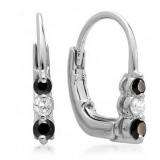 0.25 Carat (ctw) 10K White Gold Round Black and White Diamond Ladies 3 Stone Hoop Earrings 1/4 CT
